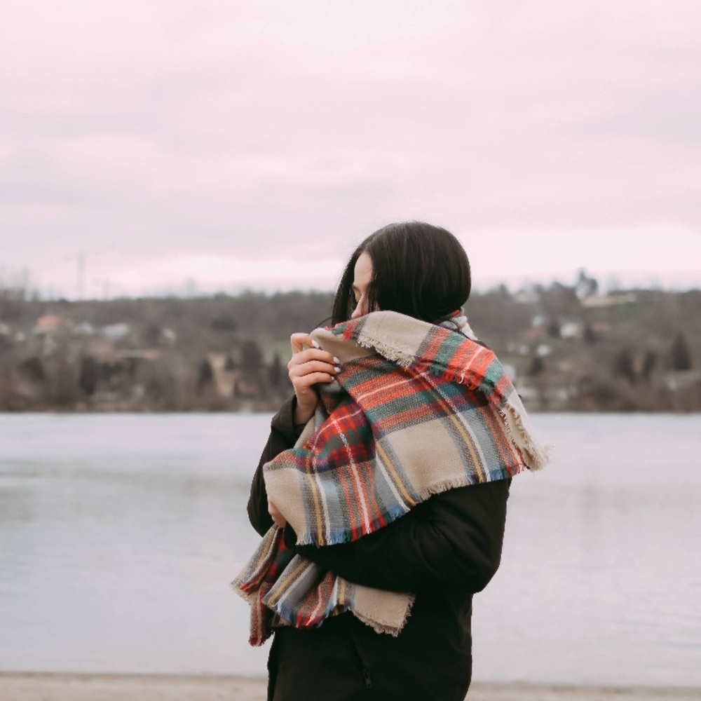 Brown Plaid Tartan Blanket Scarf